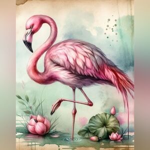 3pc=Flamingo Water Color Prints